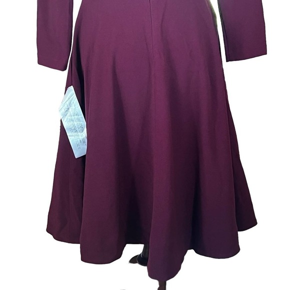 DRESS THE POPULATION CATRINE FIT & FLARE STRETCH CREPE MIDI DRESS BURGUNDY NWT - Picture 8 of 16